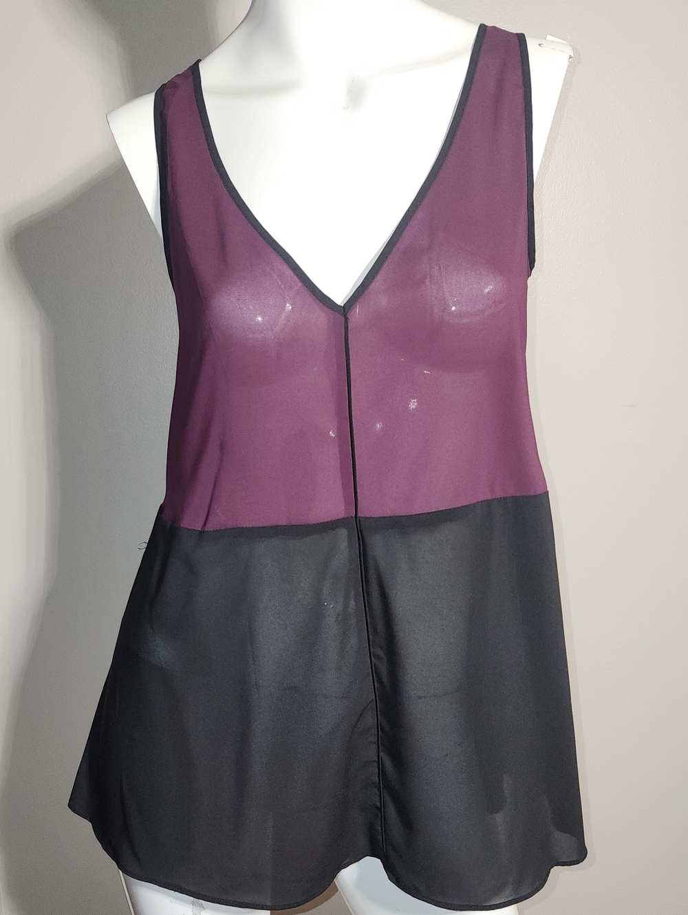 Narciso Rodriguez Plum and Black Sheer V-Neck Tank